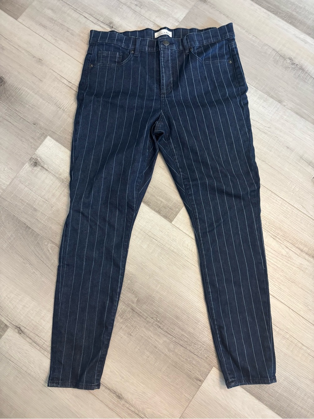 LOFT Modern Skinny Pinstripe Jeans Dark Wash High Rise Women’s 12